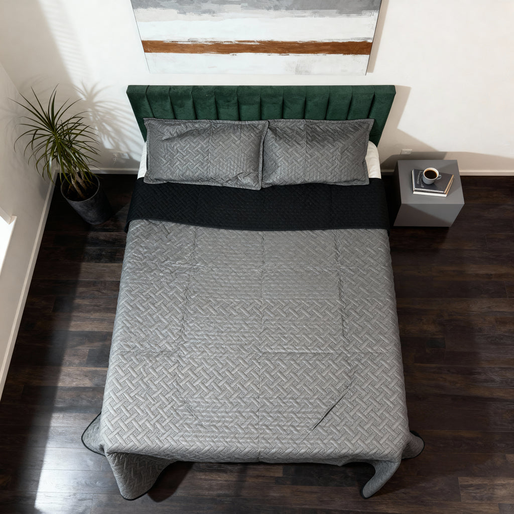 Colcha Española Doble Faz | Gris | Negro
